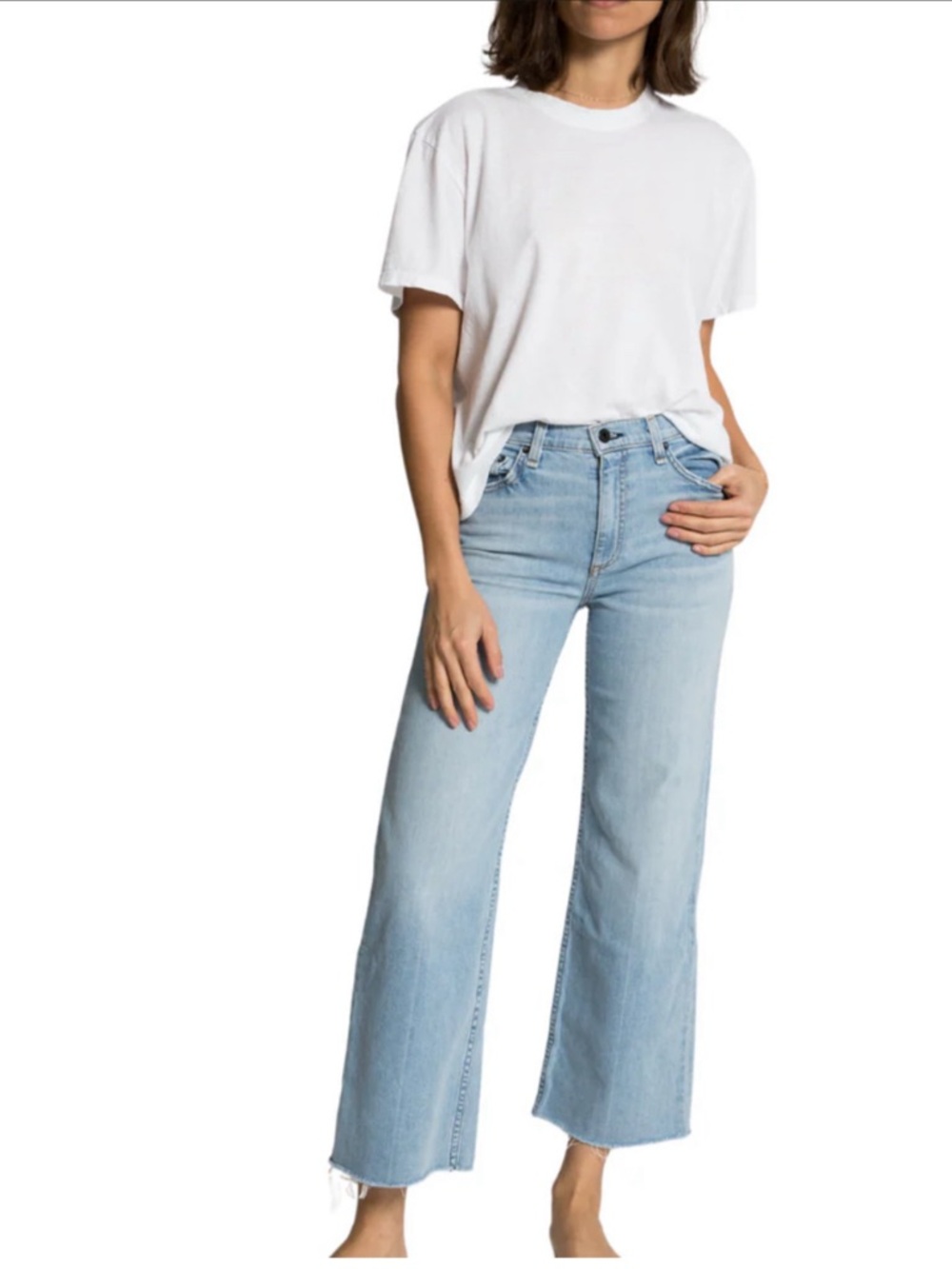 ASKK NY Crop Wide Leg Jeans Zuma Wash High Rise Frayed Hem NWT Sz 29